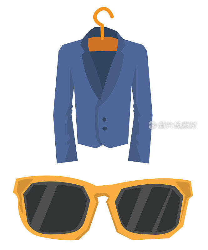 Suit on hanger and sunglasses vector illustration